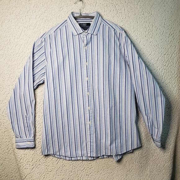Polo Ralph Lauren Dress Shirt Men XXL Blue Striped Button Down Westerton 52x31 - Picture 1 of 7